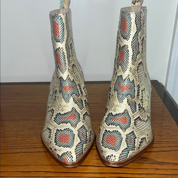 Matisse Snakeskin Ankle Boots in Cream and Brown - Picture 1 of 4